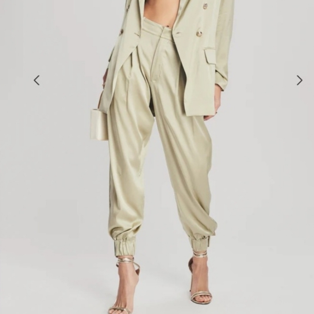 Retrofete Rocky Silk Pant in Sage Green Women’s Size Small Pleated High-Rise - Picture 4 of 9